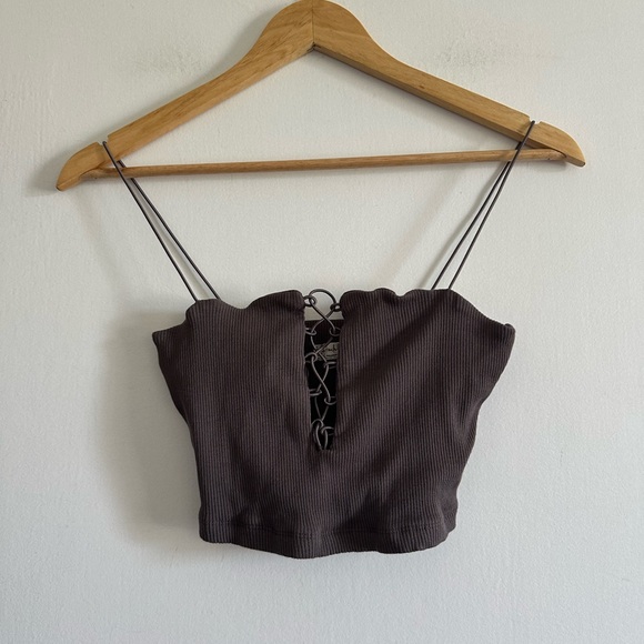 Free People Tops - Intimately Free People Brown Ribbed Cropped Tank Brami size Small EUC